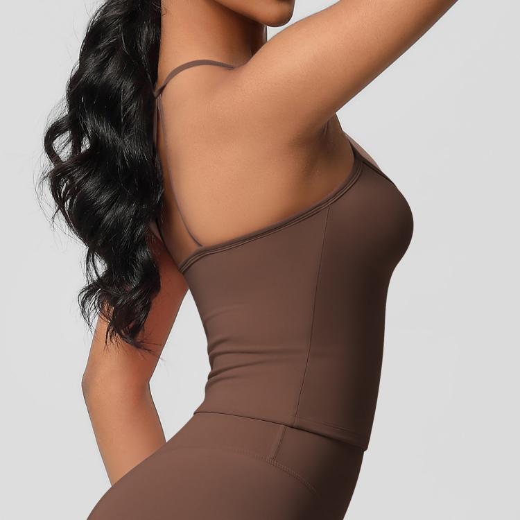 Reggiseno sportivo lungo da yoga senza schienale, aderente e valorizzante, S