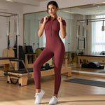 Body a maniche corte elasticizzato con cerniera, ideale per fitness e yoga., S, M, L, XL