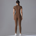 Body a maniche corte elasticizzato con cerniera, ideale per fitness e yoga., S, M, L, XL