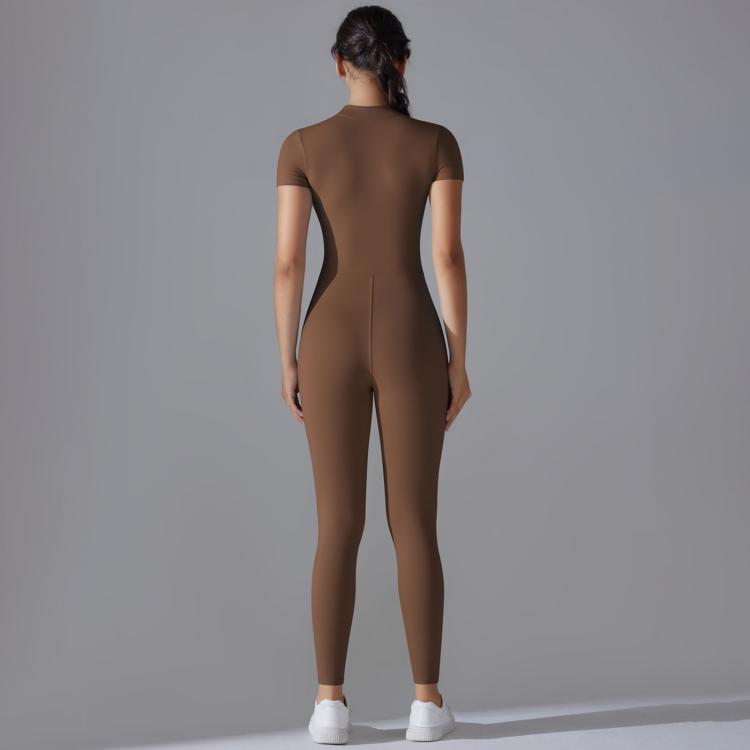 Body a maniche corte elasticizzato con cerniera, ideale per fitness e yoga., S, M, L, XL