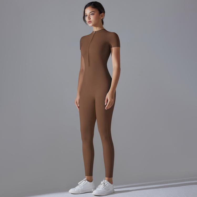 Body a maniche corte elasticizzato con cerniera, ideale per fitness e yoga., S, M, L, XL