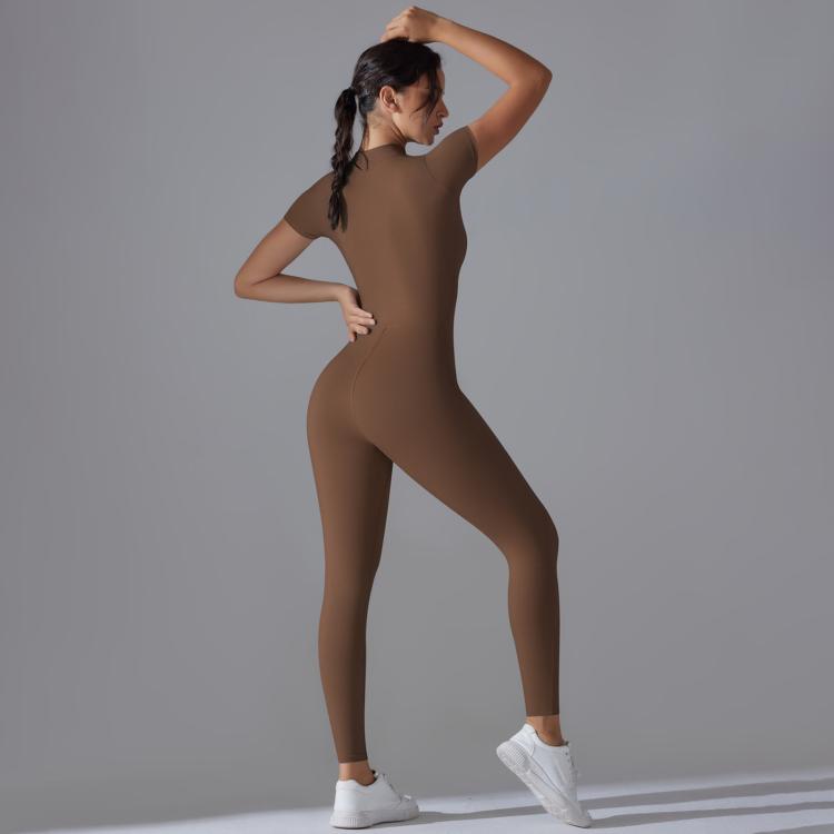 Body a maniche corte elasticizzato con cerniera, ideale per fitness e yoga., S, M, L, XL