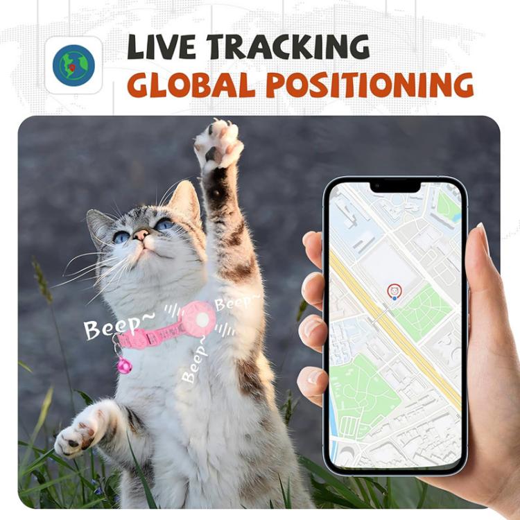 Collare di localizzazione intelligente per gatti con localizzatore GPS, doppio sistema per iOS e Android, dispositivo di localizzazione per animali domestici con campanellino.