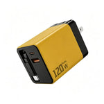 Caricabatterie da parete GaN da 120 W con cavo USB-C retrattile integrato e blocco di ricarica rapida a 3 porte., US Plug, EU Plug, UK Plug