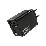 Caricabatterie da parete GaN da 120 W con cavo USB-C retrattile integrato e blocco di ricarica rapida a 3 porte., US Plug, EU Plug, UK Plug