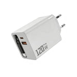 Caricabatterie da parete GaN da 120 W con cavo USB-C retrattile integrato e blocco di ricarica rapida a 3 porte., US Plug, EU Plug, UK Plug