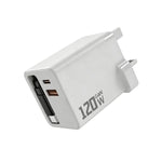 Caricabatterie da parete GaN da 120 W con cavo USB-C retrattile integrato e blocco di ricarica rapida a 3 porte., US Plug, EU Plug, UK Plug
