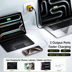 Caricabatterie da parete GaN da 120 W con cavo USB-C retrattile integrato e blocco di ricarica rapida a 3 porte., US Plug, EU Plug, UK Plug
