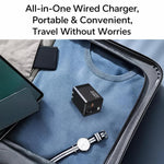 Caricabatterie da parete GaN da 120 W con cavo USB-C retrattile integrato e blocco di ricarica rapida a 3 porte., US Plug, EU Plug, UK Plug