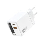 Caricabatterie da parete GaN da 80 W con cavo USB-C retrattile integrato e blocco di ricarica rapida a 3 porte., US Plug, EU Plug, UK Plug