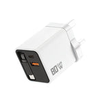 Caricabatterie da parete GaN da 80 W con cavo USB-C retrattile integrato e blocco di ricarica rapida a 3 porte., US Plug, EU Plug, UK Plug