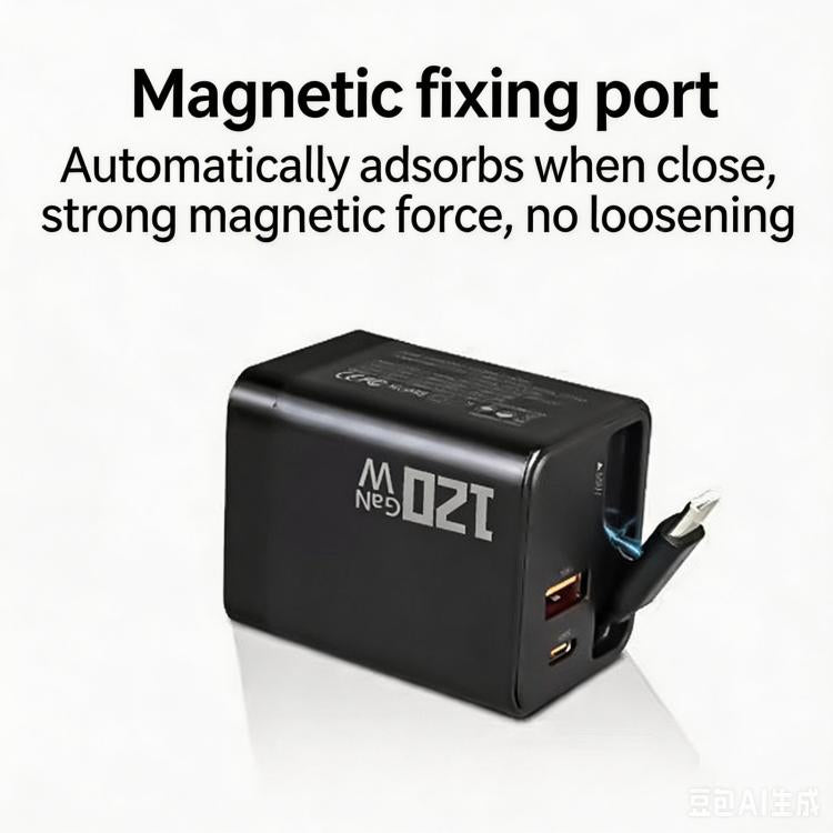 Caricabatterie da parete GaN da 80 W con cavo USB-C retrattile integrato e blocco di ricarica rapida a 3 porte., US Plug, EU Plug, UK Plug