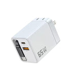Caricabatterie da parete GaN da 65 W con cavo USB-C retrattile integrato e blocco di ricarica rapida a 3 porte., US Plug, EU Plug, UK Plug