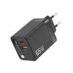 Caricabatterie da parete GaN da 65 W con cavo USB-C retrattile integrato e blocco di ricarica rapida a 3 porte., US Plug, EU Plug, UK Plug