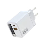 Caricabatterie da parete GaN da 65 W con cavo USB-C retrattile integrato e blocco di ricarica rapida a 3 porte., US Plug, EU Plug, UK Plug