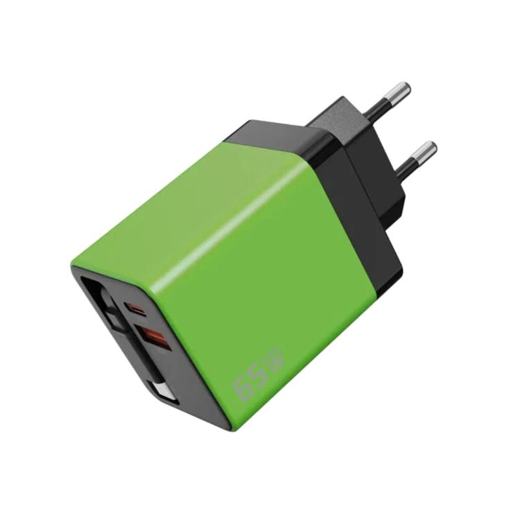 Caricabatterie da parete GaN da 65 W con cavo USB-C retrattile integrato e blocco di ricarica rapida a 3 porte., US Plug, EU Plug, UK Plug