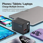 Caricabatterie da parete GaN da 65 W con cavo USB-C retrattile integrato e blocco di ricarica rapida a 3 porte., US Plug, EU Plug, UK Plug