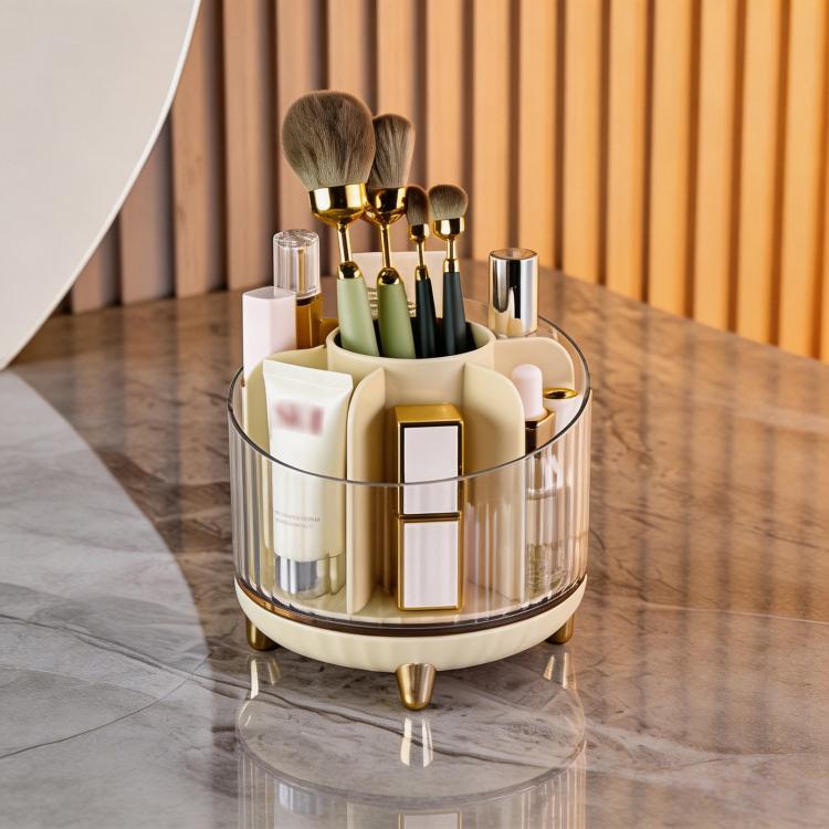 Organizzatore per trucchi girevole a 360 gradi per la toeletta, scatola porta cosmetici girevole a più scomparti per pennelli, rossetti e prodotti per la cura della pelle.