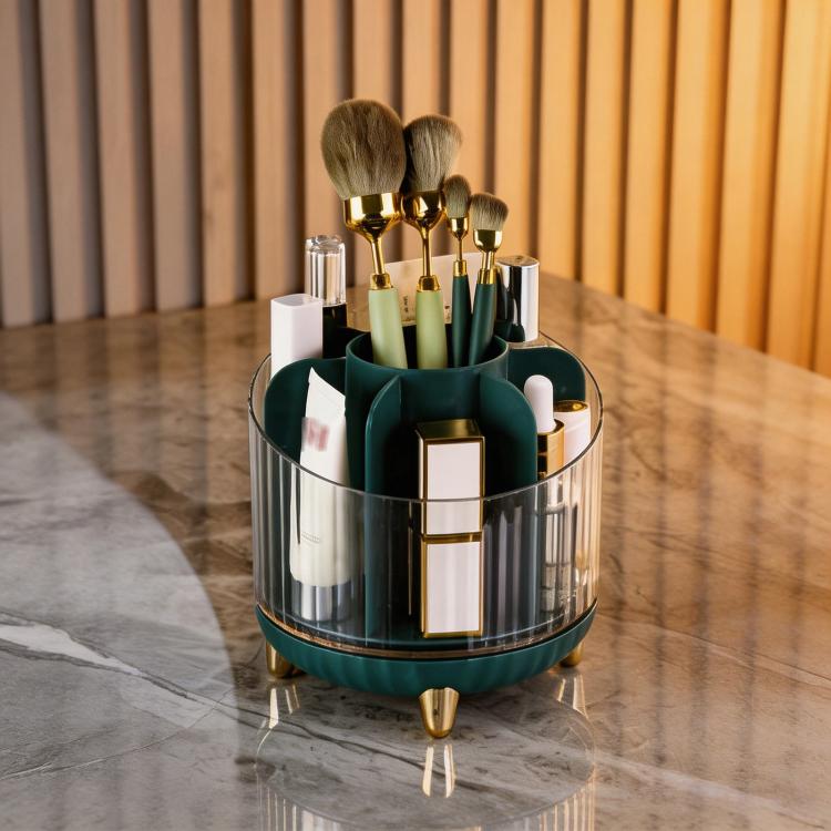 Organizzatore per trucchi girevole a 360 gradi per la toeletta, scatola porta cosmetici girevole a più scomparti per pennelli, rossetti e prodotti per la cura della pelle.