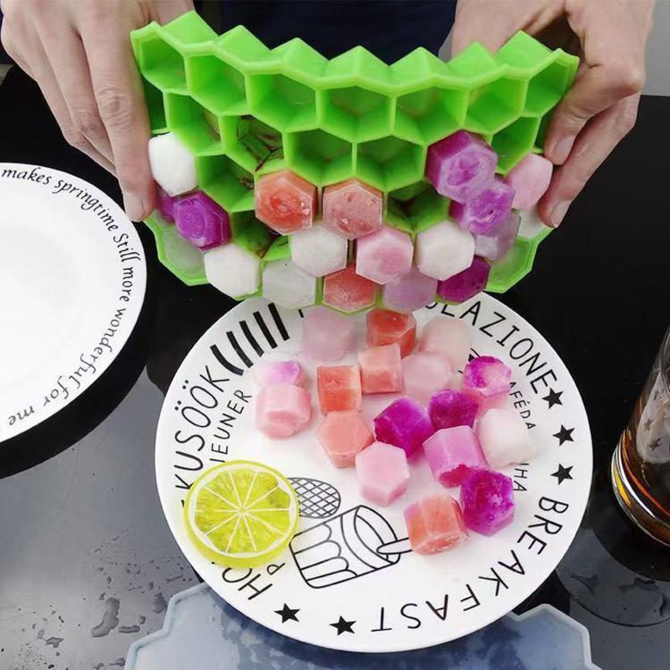 Vassoio per cubetti di ghiaccio in silicone con coperchio, vassoio per cubetti di ghiaccio a nido d'ape per uso domestico, LsCook 18.3x11x2.2cm
