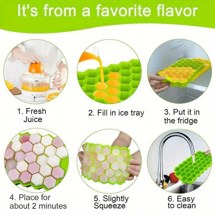 Vassoio per cubetti di ghiaccio in silicone con coperchio, vassoio per cubetti di ghiaccio a nido d'ape per uso domestico, LsCook 18.3x11x2.2cm