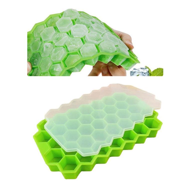 Vassoio per cubetti di ghiaccio in silicone con coperchio, vassoio per cubetti di ghiaccio a nido d'ape per uso domestico, LsCook 18.3x11x2.2cm