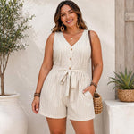 Tuta corta a righe senza maniche con scollo a V, L, XL