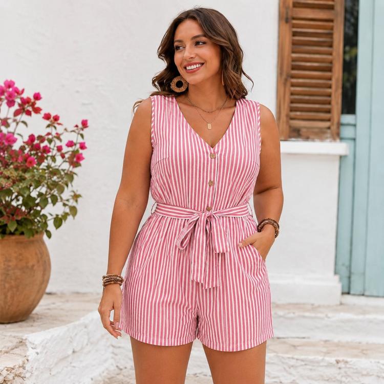 Tuta corta a righe senza maniche con scollo a V, L, XL
