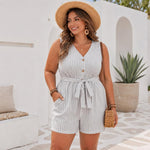 Tuta corta a righe senza maniche con scollo a V, L, XL