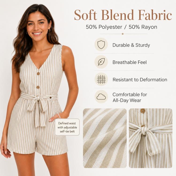 Tuta corta a righe senza maniche con scollo a V, L, XL