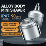 Mini rasoio elettrico da uomo 2 in 1, portatile, da viaggio, con rifinitore per peli del naso, impermeabile, utilizzabile sia a secco che sotto la doccia, ricaricabile.