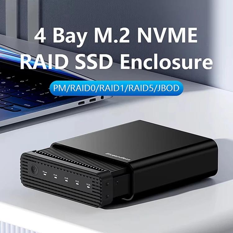 Box esterno per SSD Blueendless USB4 NVMe M.2, 40 Gbps, quadruplo alloggiamento, supporto Soft RAID 0/1/5, capacità 32 TB, US Plug, EU Plug, UK Plug, AU Plug