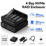 Box esterno per SSD Blueendless USB4 NVMe M.2, 40 Gbps, quadruplo alloggiamento, supporto Soft RAID 0/1/5, capacità 32 TB, US Plug, EU Plug, UK Plug, AU Plug