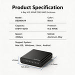 Box esterno per SSD Blueendless USB4 NVMe M.2, 40 Gbps, quadruplo alloggiamento, supporto Soft RAID 0/1/5, capacità 32 TB, US Plug, EU Plug, UK Plug, AU Plug