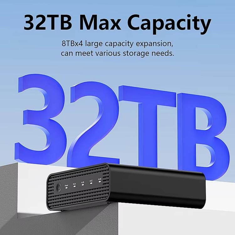 Box esterno per SSD Blueendless USB4 NVMe M.2, 40 Gbps, quadruplo alloggiamento, supporto Soft RAID 0/1/5, capacità 32 TB, US Plug, EU Plug, UK Plug, AU Plug