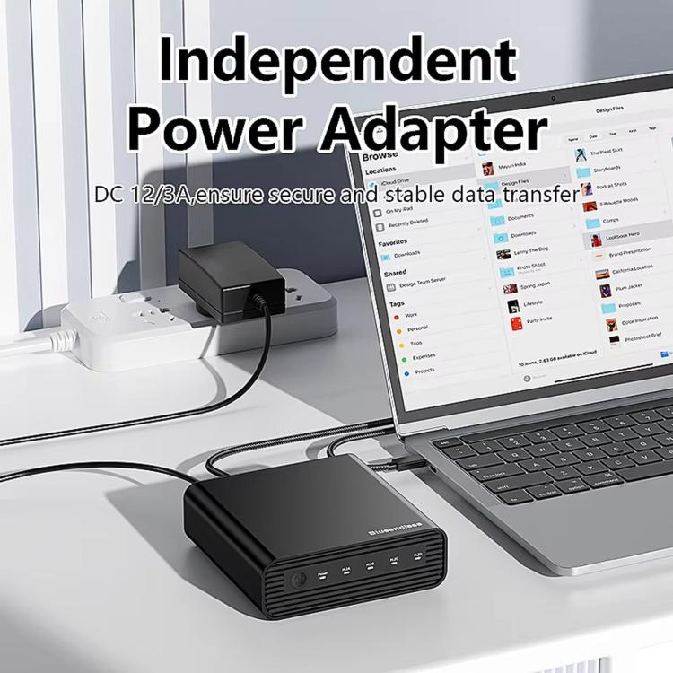 Box esterno per SSD Blueendless USB4 NVMe M.2, 40 Gbps, quadruplo alloggiamento, supporto Soft RAID 0/1/5, capacità 32 TB, US Plug, EU Plug, UK Plug, AU Plug