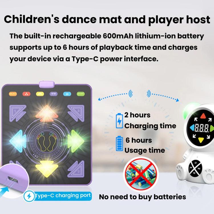 Tappetino da ballo luminoso per bambini, macchina da ballo musicale wireless per il fitness.