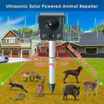 Repellente per animali a energia solare con sensore a infrarossi, LED stroboscopico e ultrasuoni.