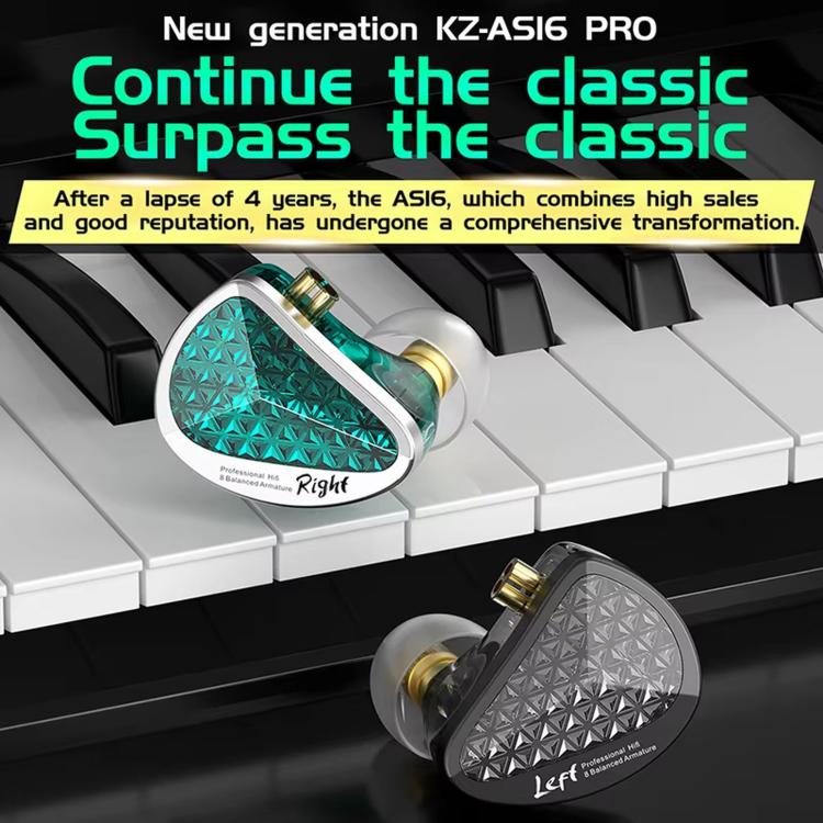 Auricolari in-ear KZ-AS16 PRO con 8 driver Pure Balanced Armature e cavo da 1,2 m., Green Standard, Green With Mic, Black Standard, Black With Mic