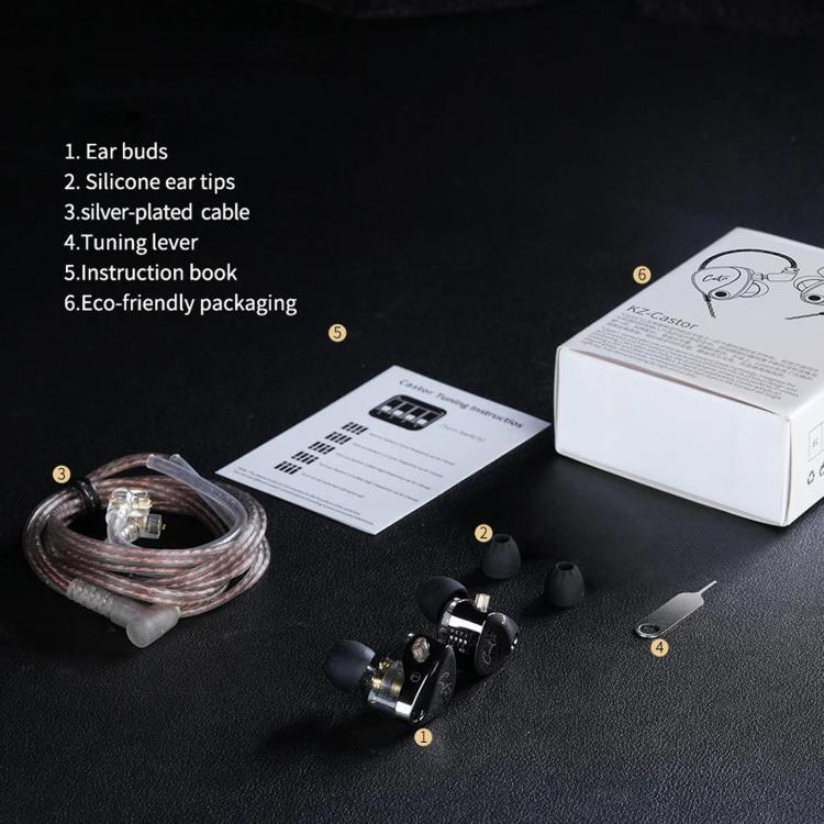 Auricolari in-ear KZ-Castor regolabili con doppio driver e cavo da 1,2 m, No Mic, With Mic, Enhanced Bass No Mic, Enhanced Bass With Mic