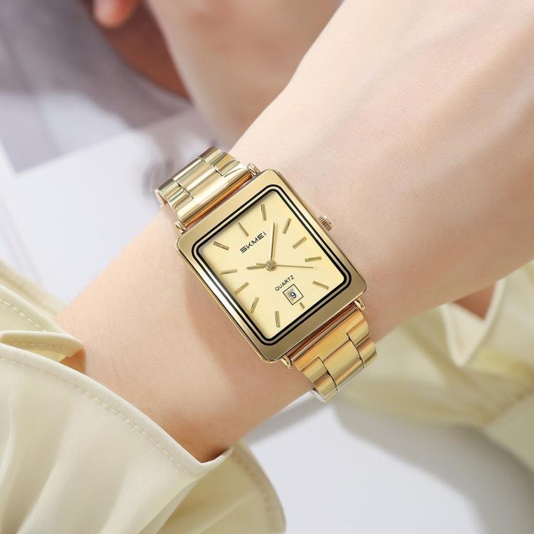 Orologio da donna SKMEI 2566 vintage con cinturino in acciaio, adatto per il lavoro, resistente all'acqua fino a 30 metri, con calendario, movimento al quarzo, ideale per l'uso quotidiano.