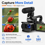 Videocamera digitale 64MP 6K zoom 18x schermo touch 4"