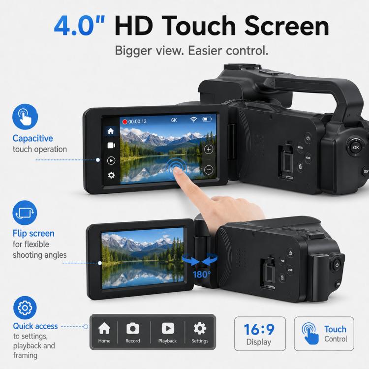 Videocamera digitale 64MP 6K zoom 18x schermo touch 4"