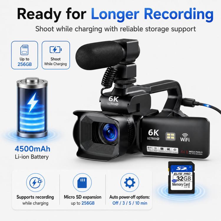 Videocamera digitale 64MP 6K zoom 18x schermo touch 4"