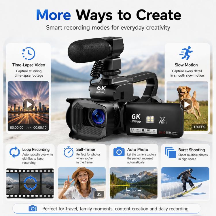 Videocamera digitale 64MP 6K zoom 18x schermo touch 4"