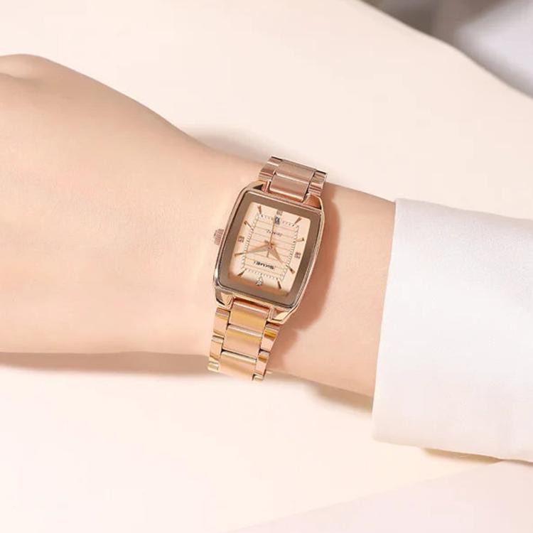 Orologio da donna SKMEI 2578 in acciaio inossidabile, stile vintage quadrato, resistente all'acqua fino a 30 metri, movimento al quarzo.