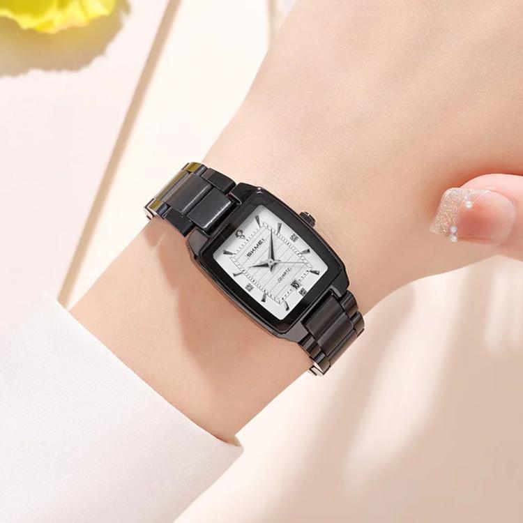 Orologio da donna SKMEI 2578 in acciaio inossidabile, stile vintage quadrato, resistente all'acqua fino a 30 metri, movimento al quarzo.