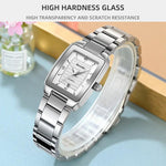 Orologio da donna SKMEI 2578 in acciaio inossidabile, stile vintage quadrato, resistente all'acqua fino a 30 metri, movimento al quarzo.