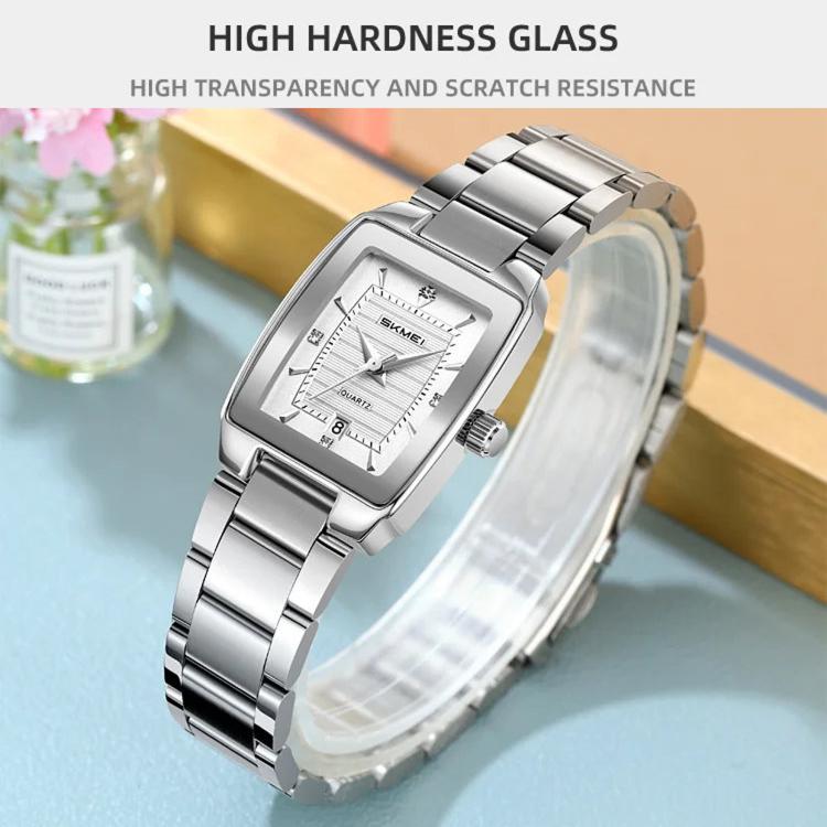 Orologio da donna SKMEI 2578 in acciaio inossidabile, stile vintage quadrato, resistente all'acqua fino a 30 metri, movimento al quarzo.