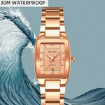 Orologio da donna SKMEI 2578 in acciaio inossidabile, stile vintage quadrato, resistente all'acqua fino a 30 metri, movimento al quarzo.